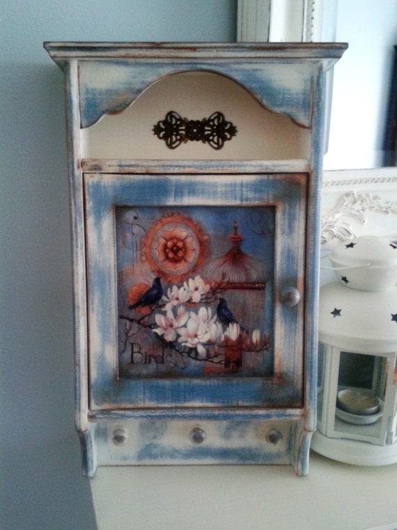 Shabby Chic Key Cabinet, Key Box, Storage, Birds, Decoupage, Distressed