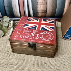 Scatola per orologi di Londra, scatola per orologi da uomo, Europa, Londra, bandiera, britannico, Inghilterra, vintage, in legno, decoupage, fatto a mano