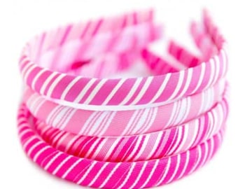 Preppy Pink and White Stripe Grosgrain Headband for Women & Children Custom Made in the USA