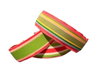 Pink and Green Stripe Wide Headband for Women & Children Made in the USA-Custom for you!