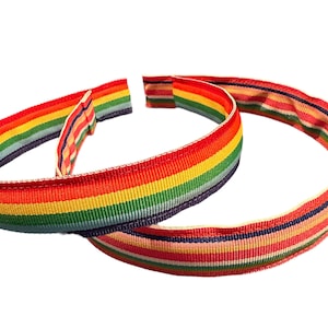 Bright Rainbow Medium Grosgrain Wrapped or Flat Headband Collection for Women & Children - Custom made in the USA