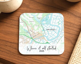 OS map coaster gift for boyfriend or girlfriend. Custom Ordnance Survey map drinks mat for anniversary gift for him or her, Husband & wife