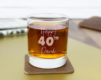 40th birthday gift for him. Personalised Whiskey glass, Engraved Whisky Tumbler, 18th, 21st, 30th, 50th, 60th celebration glasses