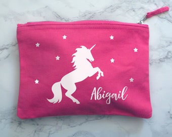 Unicorn Makeup bag personalised with name. Girls cosmetic case toiletries bag. Gift for her, make up bag with custom name