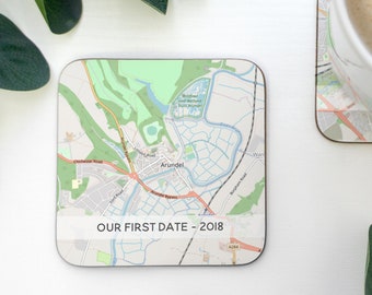 Anniversary Map coasters with caption. Partner gift for him or her. Husband & wife gift personalised boyfriend gift Valentines girlfriend