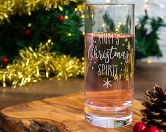 Christmas spirit glass for mum personalised with name. Xmas drinking hiball glasses. Christmas gifts for her. half pint hi ball gin tonic