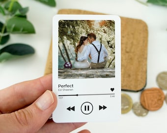 Anniversary gift for husband or wife. Personalised first dance wallet card keepsake with wedding photo and song, Christmas gift for him