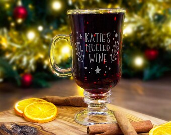 Personalised Christmas mulled wine glass with floral design