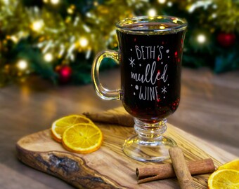 Christmas mulled wine glass personalised with name. Christmas gifts for her, him, friends, cider glasses, xmas present ideas