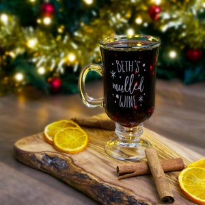 Christmas mulled wine glass personalised with name. Christmas gifts for her, him, friends, cider glasses, xmas present ideas