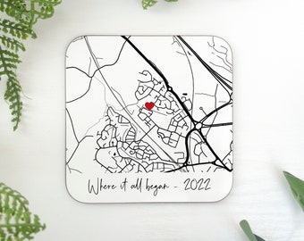 Anniversary Map coaster with caption. Valentines day gift for boyfriend girlfriend. gift for him or her. Husband & wife gift personalised