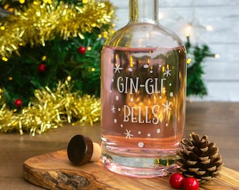 Christmas Gin-gle bells glass decanter bottle engraved. Gift for her, mum gin drinker lover, mummy gin wife xmas spirit gifts