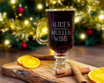 Personalised Mulled wine glasses engraved with name. Christmas gifts for her, him, Gluhwein glass, stocking filler