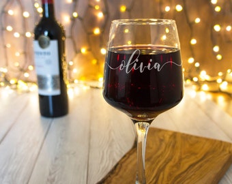 Custom Wine Glass: Hand Etched Name - Dishwasher Safe