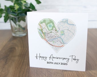 Personalised anniversary card for husband or wife, special location map valentines day card, Happy paper anniversary boyfriend girlfriend