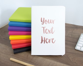 Your text Notebook personalised with any words. Custom soft cover lined white notepad unique gift for her A5 or A6 Coloured black white red