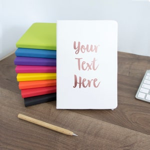 Your text Notebook personalised with any words. Custom soft cover lined white notepad unique gift for her A5 or A6 Coloured black white red