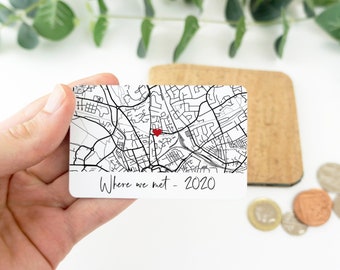 Valentine's Day gift for her, Black and white map wallet card where we met our first date keepsake for anniversary gift for boyfriend him