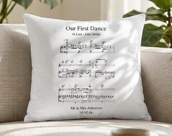 First dance song sheet music on cotton cushion for 2nd Anniversary Gift, Personalised printed