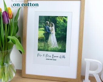 Wedding couples photograph printed on cotton, framed