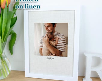Framed linen photo printed on fabric for 4th wedding anniversary