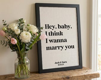 Song Lyrics Quote Print on Linen Fabric for 4th or 12th Anniversary Gift, Custom First Dance Music lyrics printed