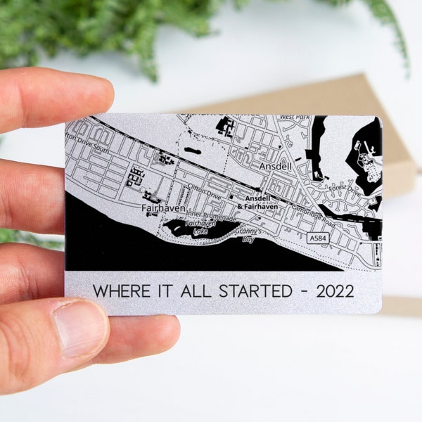Personalised Where We First Met map location wallet card insert, first date anniversary card gift for boyfriend birthday gifts him husband