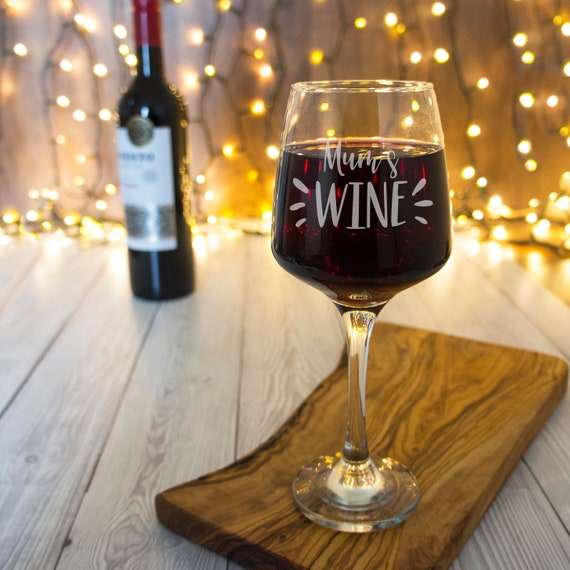 Mother s Day glassware personalised with her name. Red wine glass gift for mum on mothers day. Barware glasses home present gift for mummy