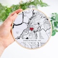 Cotton anniversary gift for him or her, husband wife. Personalised hanging map embroidery hoop. 2nd anniversary gifts for boyfriend location
