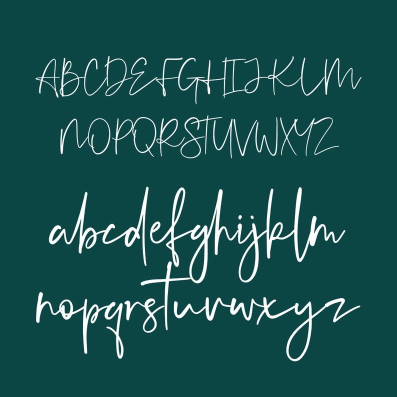 May include: A white handwritten alphabet in uppercase and lowercase letters on a teal background.