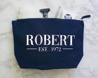 Personalised Men's Wash Bag with name. toiletries case for him, custom man gifts for daddy gifts fathers day washbag large name