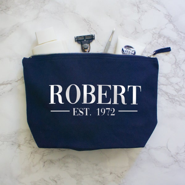 Personalised Men's Wash Bag with name. toiletries case for him, custom man gifts for daddy gifts fathers day washbag large name