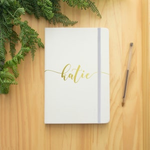 A5 notebook with personalised name in script text. book with soft white cover. gifts for her Christmas custom unique gift for women A6 image 2
