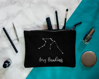 Personalised Star Sign Make up bag, Constellation Makeup bag zodiac, cosmetics gift wash toiletries bag makeup libra gifts astrology