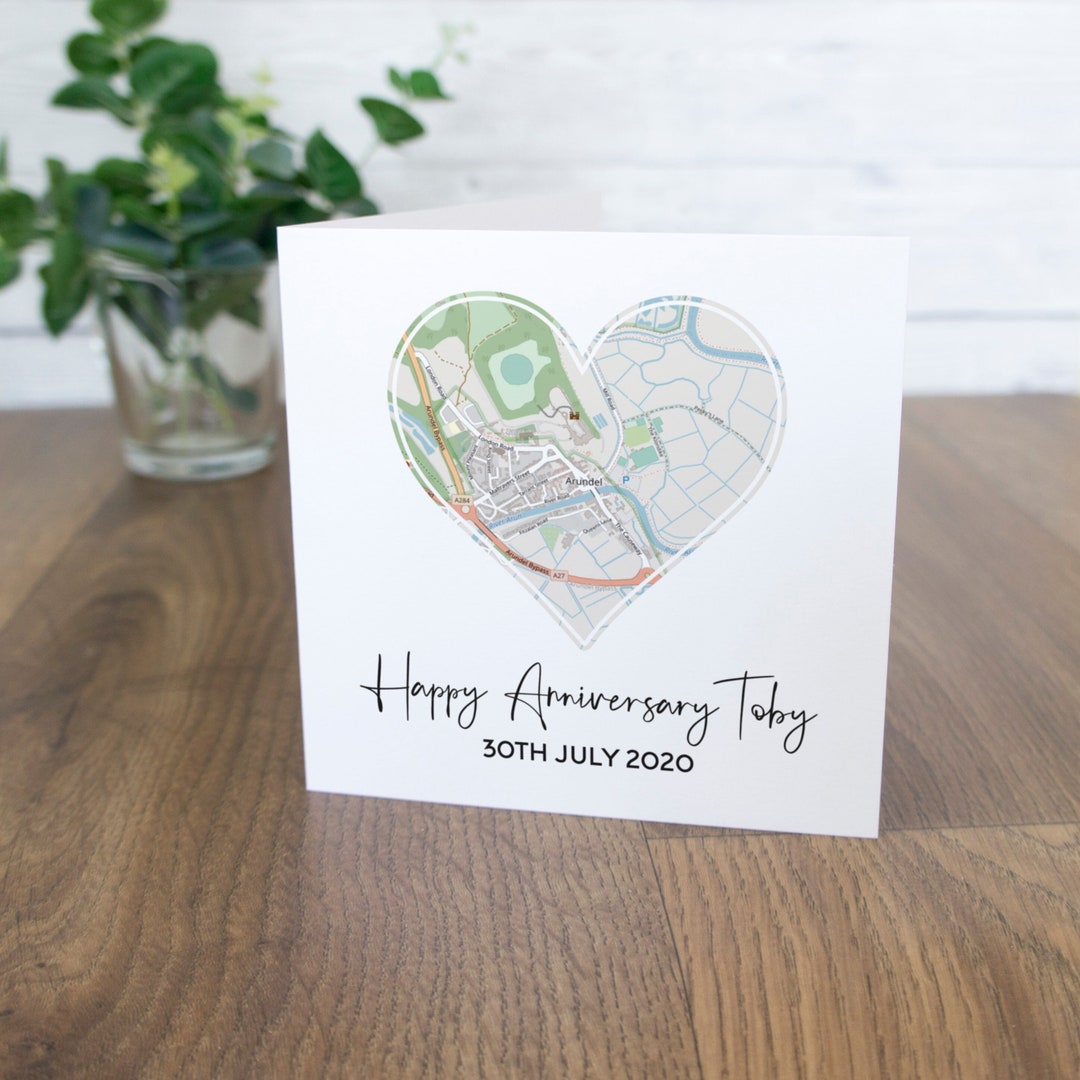 Personalised Anniversary Card for Husband or Wife, Special Location Map ...