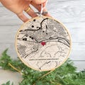 linen fabric embroidery hoop for 4th wedding anniversary gift with black & white map