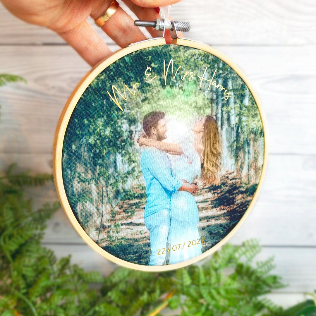 Cotton 2nd Wedding Anniversary Gift for Him Her Husband Wife With Personalised Photo. Embroidery