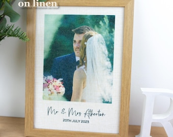Wedding couples photograph printed on linen – Custom 4th Anniversary Gift