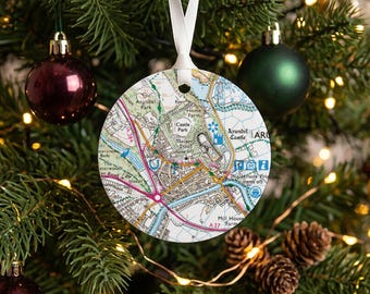 Personalised OS Map Bauble, Custom Location Hanging Christmas Tree Decoration