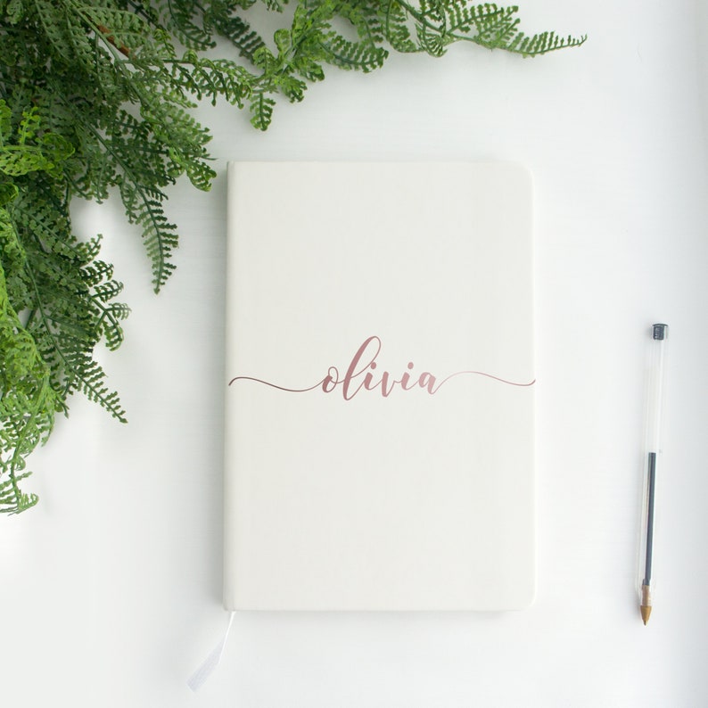 A5 notebook with personalised name in script text. book with soft white cover. gifts for her Christmas custom unique gift for women A6 image 1