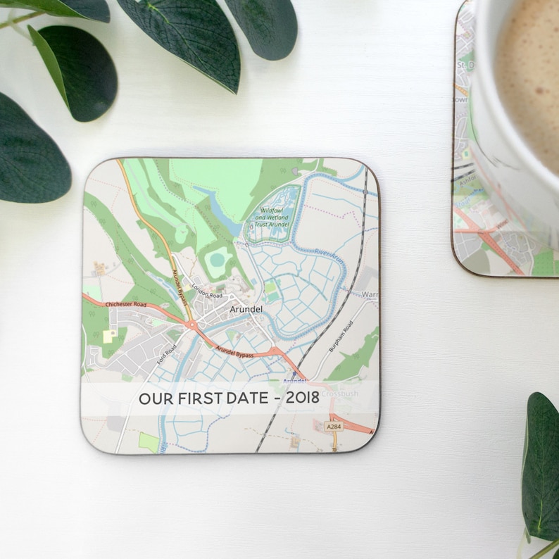 Anniversary Map coasters with caption. Partner gift for him or her. Husband & wife gift personalised boyfriend gift Valentines girlfriend 
