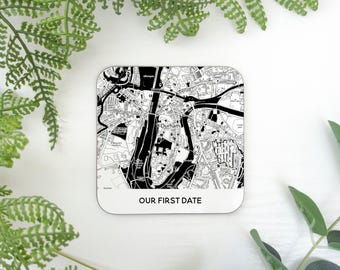 Valentine's Day gift for boyfriend. Black & white map coaster with caption. Anniversary gift for him or her, girlfriend husband wife gift