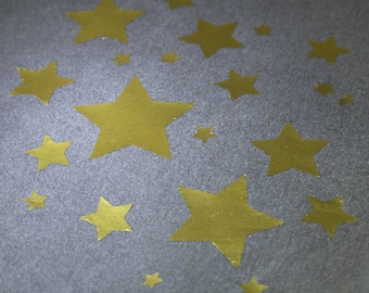 Iron on Gold Stars Transfers 45x Pack | Iron-on Metallic Star Heat Transfer vinyl fabric clothes clothing Silver stars holiday decorations