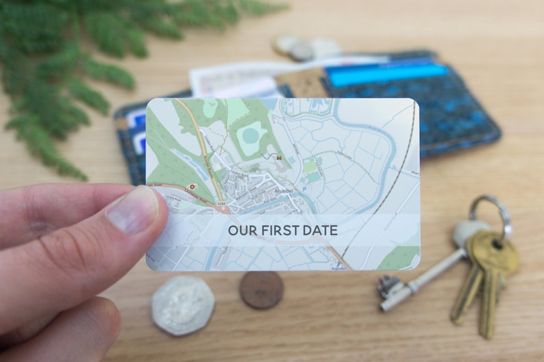 Map wallet card with caption. Boyfriend gift Valentines gift for him or her. Personalised gift wallet insert anniversary gifts for keepsake 