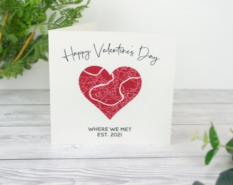 Personalised Valentines Day card with special location map in heart. where we first met card for her or him, boyfriend, girlfriend.