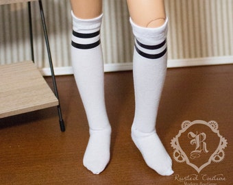 1/3 White knee high with black stripes for F60 SD BJD