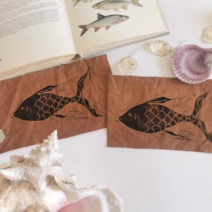 Stoffen patch Fijne vis-linoprint Naai blokbedrukte patches bruin katoen
