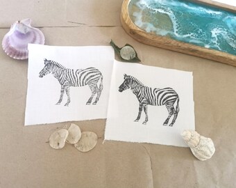 Fabric patch Zebra lino print Sew on block printed cotton  nature patches