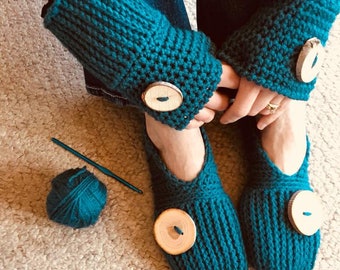 Woodsy vingerloze handschoenen en pantoffels PATROON