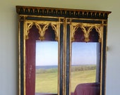 RESERVED - Antique English Ebonized Gothic Display Cabinet with Gilt